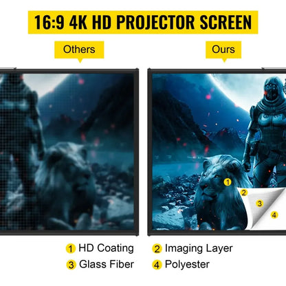 VEVOR  16:9 4K HD Adjustable Tripod Projector Screen Stand 60/70/80 90/100/110Inch Home Cinema for Indoor&Outdoor Projection