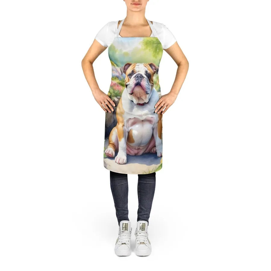 English Bulldog Spring Path Apron Cooking Kitchen Server Baking Crafts Gardening for Adult Women Men Unisex Large Multicolor