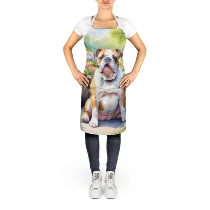 English Bulldog Spring Path Apron Cooking Kitchen Server Baking Crafts Gardening for Adult Women Men Unisex Large Multicolor
