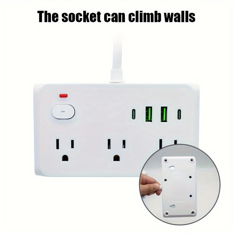 US Plug 6AC Outlet Multiprise Power Strip Extension Cord 2 USB 2 PD Charger Electrical Socket Network Filter USB Fast Charging