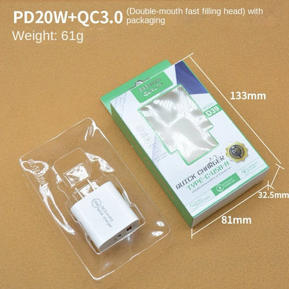 Dual Port Charger For Iphone Apple PD20W Fast Charging Head Type-C US Standard 20W Multi Port QC3.0 USB Charger
