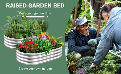 4x2x1ft Raised Garden Beds Outdoor Kit, Galvanized Oval Planter Box, Metal Bottomless Elevated Garden Boxes Set for Planting Veg