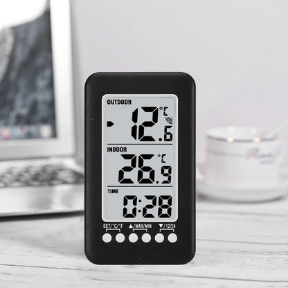 LCD ℃/℉ Digital Wireless Indoor/Outdoor Thermometer Clock Temperature Meter With Transmitter