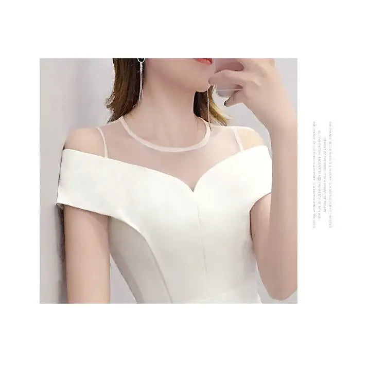 Women's Clothing White Off-Shoulder Dress New Summer Elegant Simple Style Slim Fit A-Line Midi Dress Fresh Chic Casual Fashion