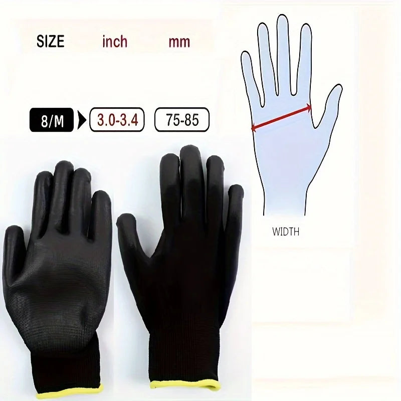 5 pairs Black Nylon Gardening Gloves with Non-Slip PU Coating - Durable, for Lawn Care & Garden Tools