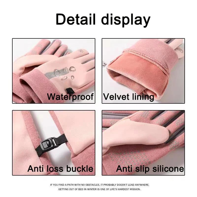 Womens Autumn and Winter Sports Warm Gloves Waterproof and Anti Slip Cycling Gloves Wind and Cold Resistant Outdoor Activity Glo