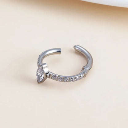 G23 Titanium CZ Pave Side With Marquise Stone Center Hinged Segment Hoop Rings Nose Ring Clicker Labret Ear Tragus Piercing