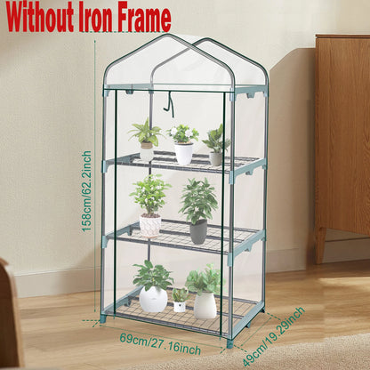 Garden Greenhouse 4 Tier Walk-in Green House Transparent Cover with Doors & Windows Small Waterproof Frost Without Iron Frame