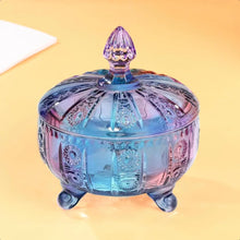 Load image into Gallery viewer, Purple Glass Candy Dish with LidEmbossed Candy Jar with Lid 16oz Vintage Candy Dishes Bowl with Lids for Office Desk Coffee Tab
