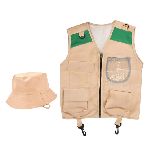 Kids Costume Vest Hat ,Nature Adventures Suit ,Dress up Cargo Vest and Hat Set, for Camping, Fishing ,Outdoor ,Party Activity