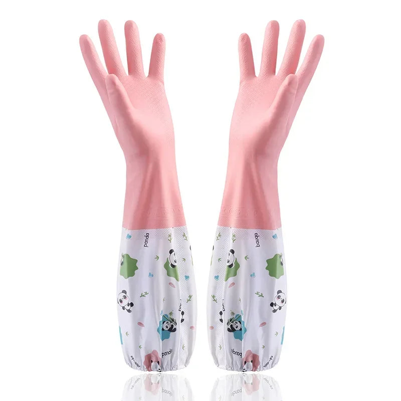 Women's Kitchen Gloves - Durable, Extended Waterproof Rubber Gloves for Dishwashing, Cleaning, Laundry & Household Chores - Comf