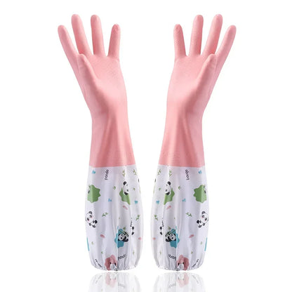 Women's Kitchen Gloves - Durable, Extended Waterproof Rubber Gloves for Dishwashing, Cleaning, Laundry & Household Chores - Comf