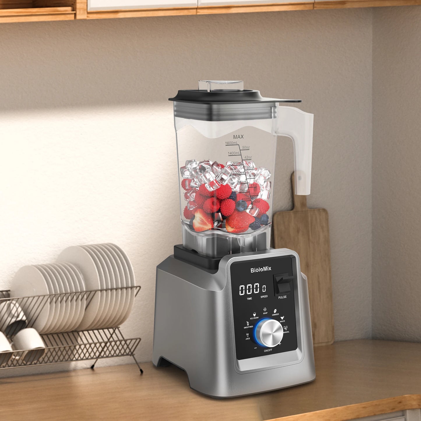 BioloMix Digital BPA FREE 2L Automatic Professional Blender, Juicer Food Processor Ice Smoothies Fruit, FREE GIFT 600ml dry jar