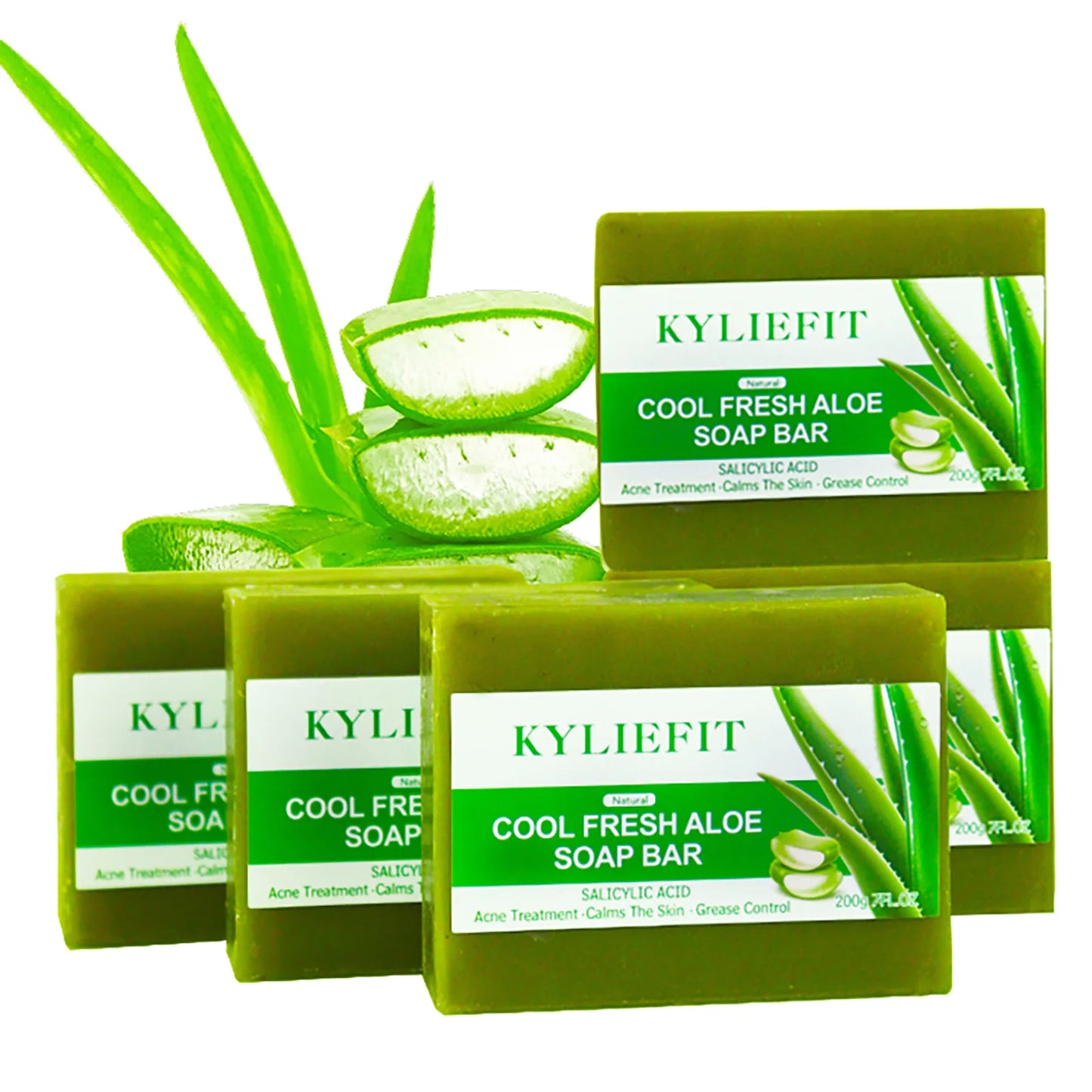 KYLIEFIT Cool Fresh Aloe Vera Soap Bar for All Skin Types, Reduce Spots, Oil Control, Deep Clean, 150g/ 7 oz