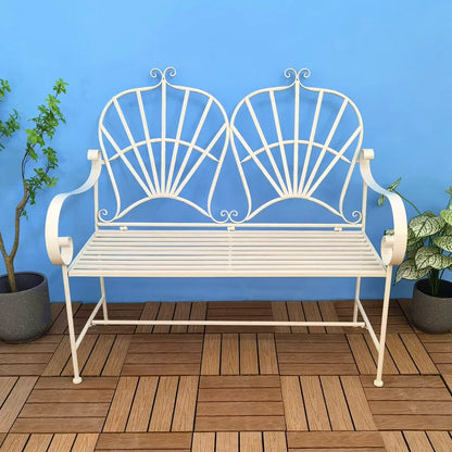 Rust-Resistant Wrought Iron Modern French-Style Foldable Garden Bench Outdoor Patio Furniture with Sturdy & Space-Saving Design