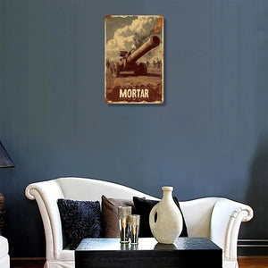 Vintage Military Mortar Metal Tin Sign - 8"x12" Wall Decor for Home, Bar, Cafe, Garage - Unique Artistic War Scene Gift