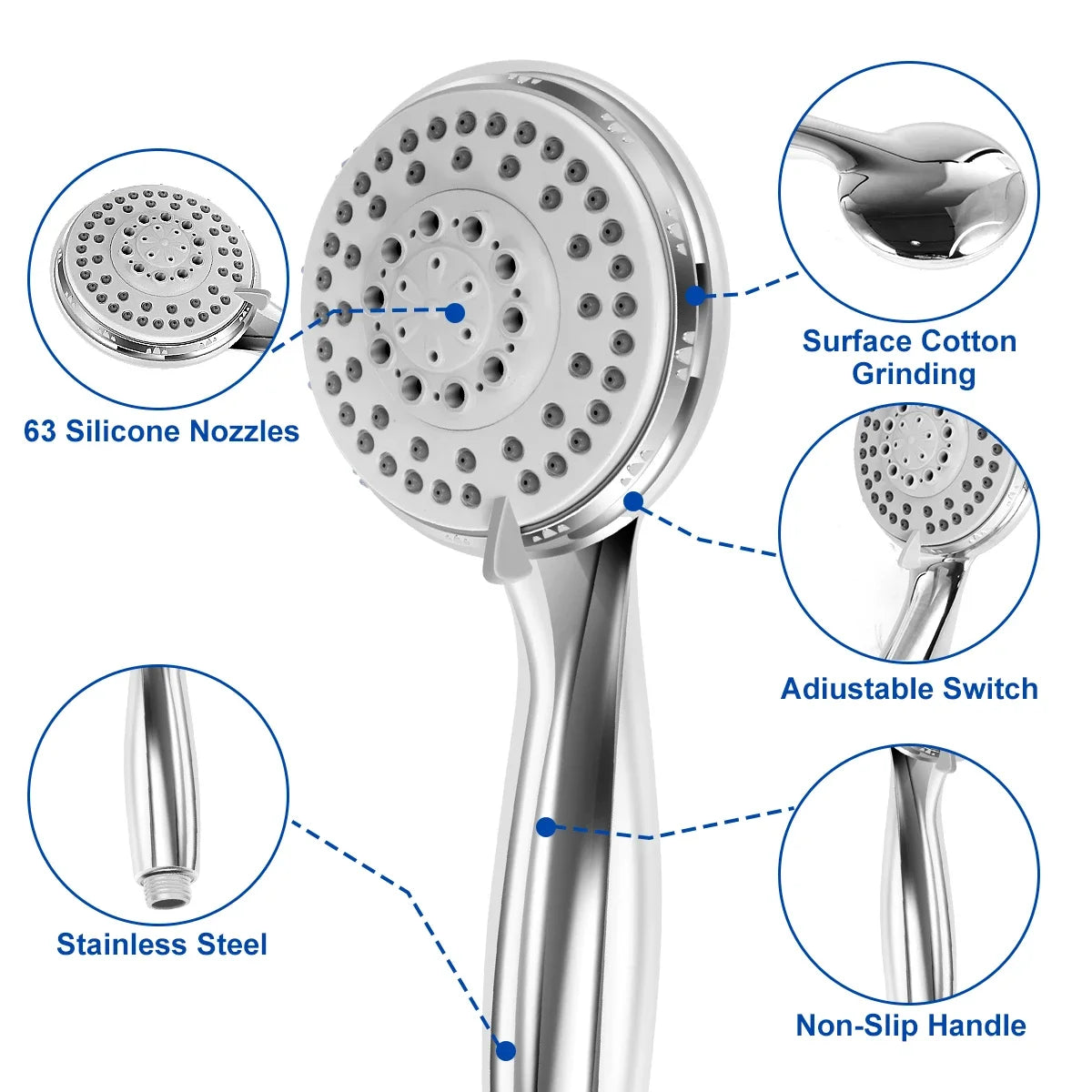 High Pressure Shower Head 5 Modes Adjustable Showerheads with Hose Water Saving Spray Nozzle Shower Head Bathroom Accessories