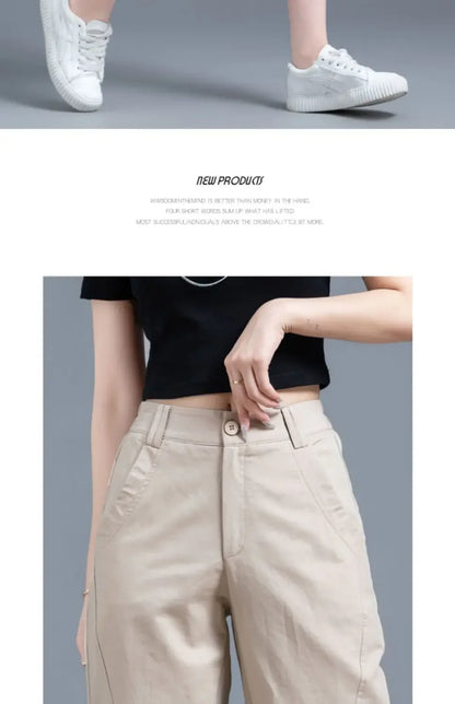 Women Clothing New Summer Simple Casual Cotton Linen Haren Capri Pants Female Solid High Waist Loose Cropped Trousers Pantalones