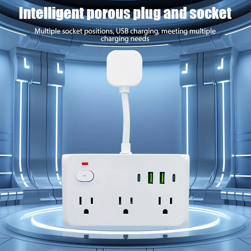 US Plug 6AC Outlet Multiprise Power Strip Extension Cord 2 USB 2 PD Charger Electrical Socket Network Filter USB Fast Charging