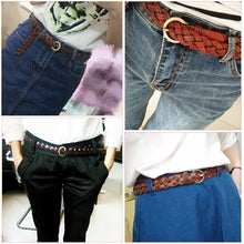 Load image into Gallery viewer, Women Leather Belt Waist Bands with Round Gold Buckle Braided Dress Belt Casual Thin Belt For Student Ladies Clothes Accessories
