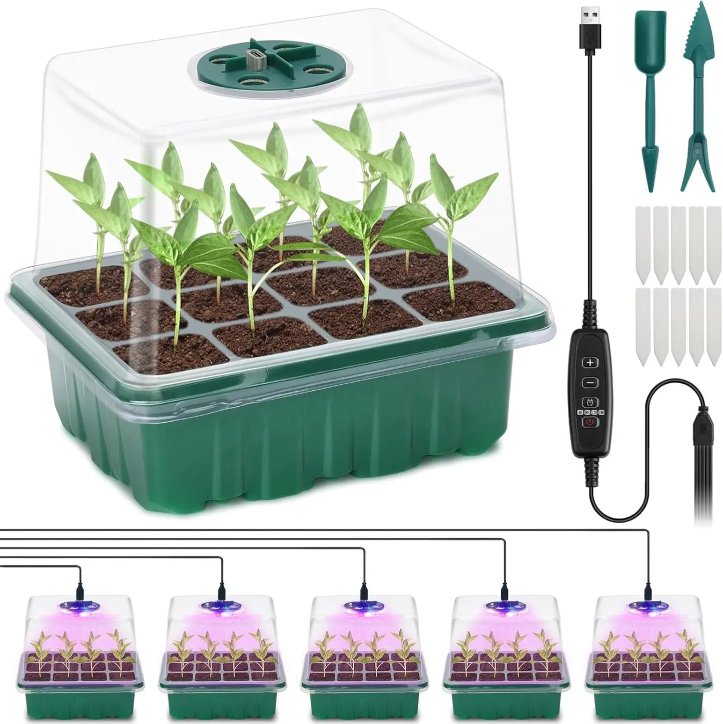 Full-Featured Seedling System, Moisturizing and Insect-Proof Transparent Cover, Layered Drainage Tray, Home Gardening Nursery Greenhouse Kit