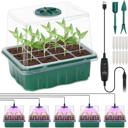 Full-Featured Seedling System, Moisturizing and Insect-Proof Transparent Cover, Layered Drainage Tray, Home Gardening Nursery Greenhouse Kit