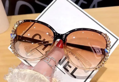 New Fashion Brand Sunglasses 2025 Women Luxury Design Sun Glasses Bling Rhinestone Gradient Lens  Eyeglasses for Female UV400