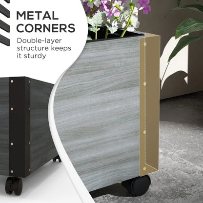 Raised Garden Bed with Trellis 58 Outdoor Wooden Planter Box with Wheels for Vine Plants Flowers Climbing and Planting Gray