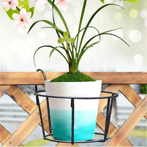 Garden Hanging Plant Iron Racks Balcony Round Flower Pot Rack Railing Fence