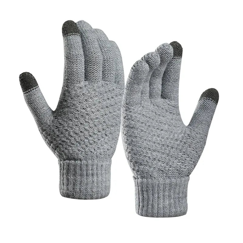 Women Men Warm Winter Touch Screen Gloves Stretch Classical Knit Mittens Wool Full Finger Outdoor Cycling Driving Glove