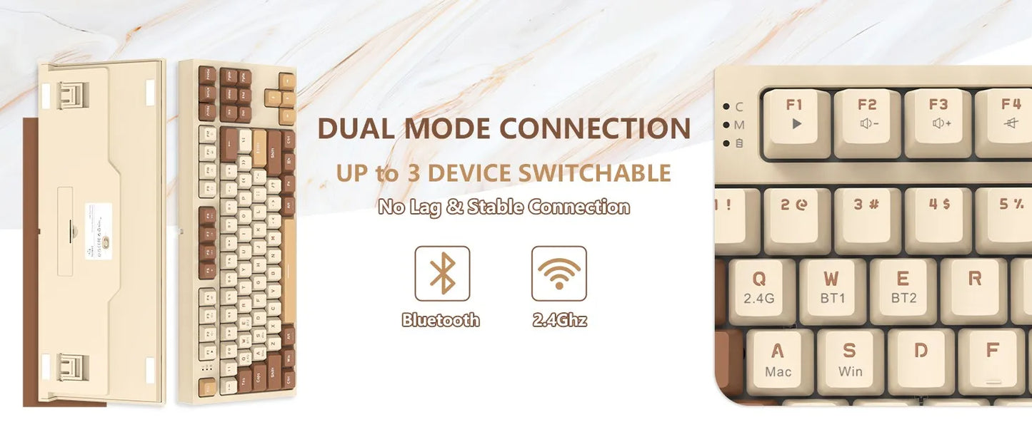 M88 Wireless Mechanical Keyboard,87 Keys QWERTY Layout TKL Hot Swappable Keyboard, Bluetooth/2.4Ghz Dual Mode 2-in-1 Receiver