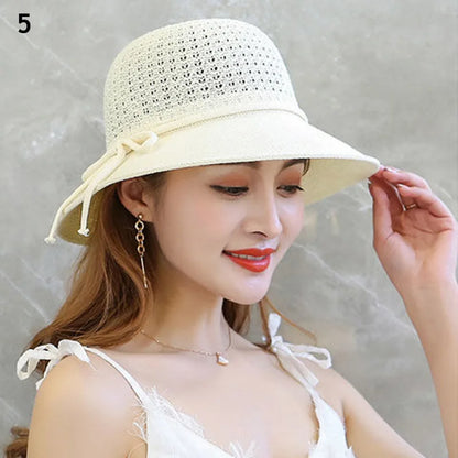 Women Straw Hats Sun Hats Straw Hat Ladies Panama Cap Sun Protection Wide Brim Ribbon Bowknot Girls Outdoor Summer Beach Sun Hat
