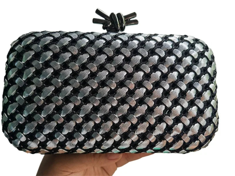 Woven Clutch Bag for Women Formal Party Contrast Color Microfiber Thread Braid Evening Bags Classic Chain Small Square Handbags