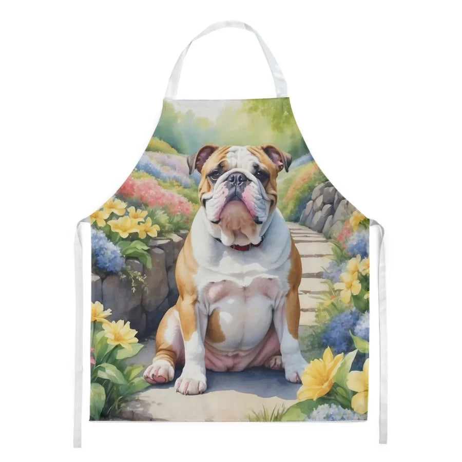 English Bulldog Spring Path Apron Cooking Kitchen Server Baking Crafts Gardening for Adult Women Men Unisex Large Multicolor
