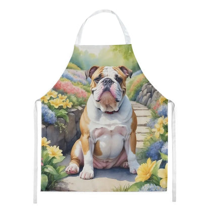 English Bulldog Spring Path Apron Cooking Kitchen Server Baking Crafts Gardening for Adult Women Men Unisex Large Multicolor