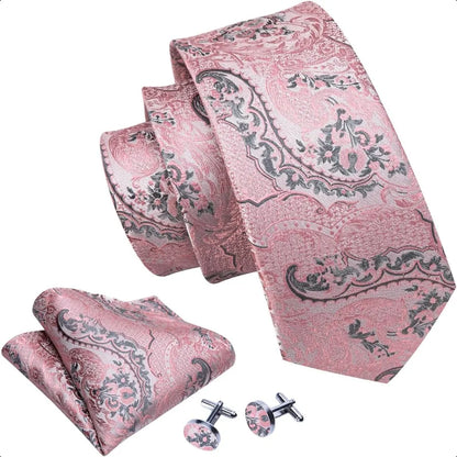 Barry.Wang Men Ties Paisley Woven Silk Necktie Set with Pocket Suqare Cufflinks Formal