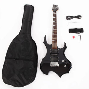 Flame Electric Guitar HSH Pickup Shaped Electric Guitar Pack Strap Picks Shake Cable Wrench Tool Black Beginner Guitar