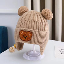 Load image into Gallery viewer, Baby Wool Hat Cute Bear Ear Protection Hat Children Winter Thickened Warm Knitted Korean Version Of The Baby Hat
