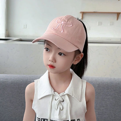 Kids Baseball Caps  Children Love Embroidery Breathable High Ponytail Baseball Caps Adjustable Summer UV Protection Snapback Hat
