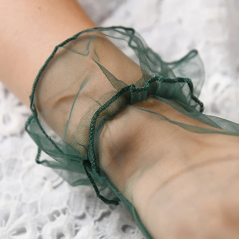 Women Short Tulle Gloves Sexy Lace Mittens Tulle Full Finger Gloves Lady Driving Glove Transparent Mittens Wedding Bridal Gloves