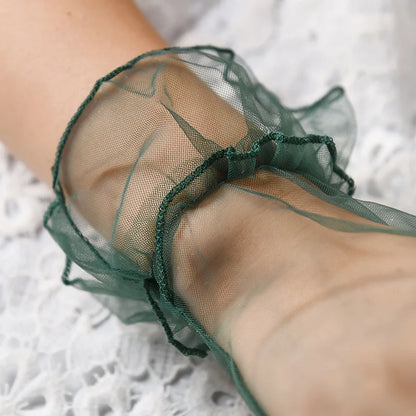 Women Short Tulle Gloves Sexy Lace Mittens Tulle Full Finger Gloves Lady Driving Glove Transparent Mittens Wedding Bridal Gloves