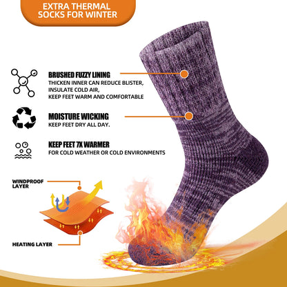 3 Pairs of Merino Wool Warm Winter Socks Hiking Socks for Men and Women Winter Skiing Thick Boots Insulated Socks Cold Resistant