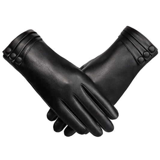 Women's Gloves Winter Outdoor Fashion Comfortable Warm Glove Plush Touch Screen Driving PU Leather Gloves