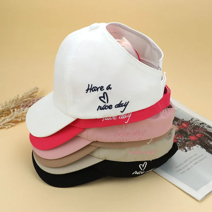Kids Baseball Caps for Boys Girls Sun Hat Love Heart Hollow High Ponytail Caps Children Adjustable Baseball Caps for 4-12 Years