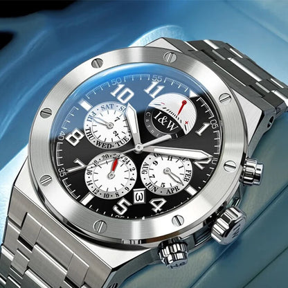 I&W Men Automatic Watch 41mm Luxury Mechanical Wristwatch Waterproof Sapphire Steel Strap Power Reserve Indicator Month Week