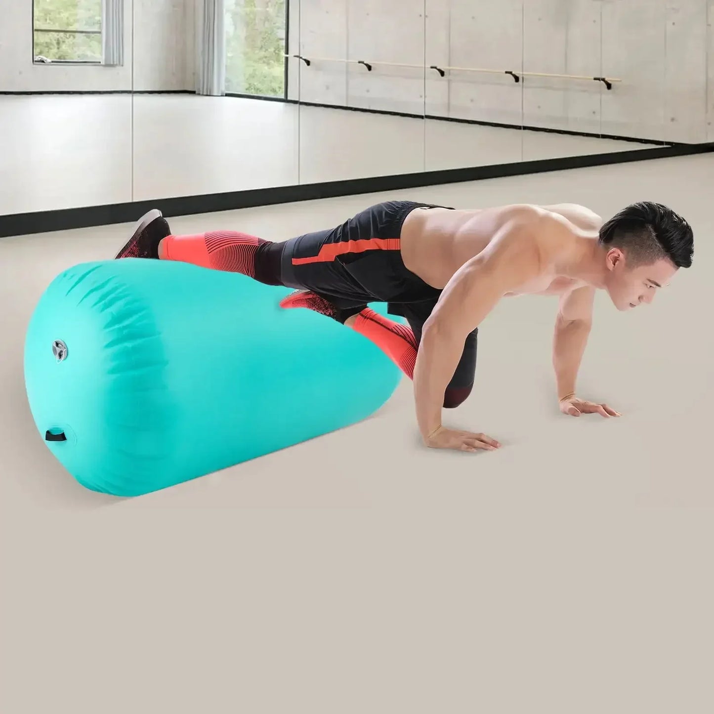 Air Roller Gymnastics Barrel Back Handspring Trainer Yoga Training Inflatable Gymnastics Tumble Mats Foldable w/ Air Pump, Green