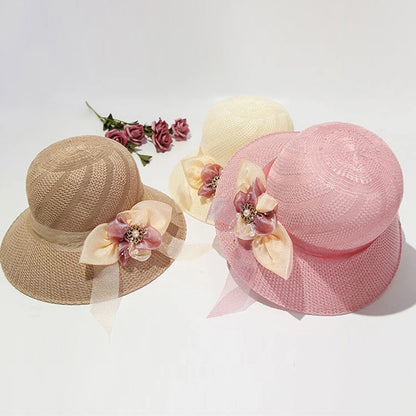 Women Straw Hats Sun Hats Straw Hat Ladies Panama Cap Sun Protection Wide Brim Ribbon Bowknot Girls Outdoor Summer Beach Sun Hat