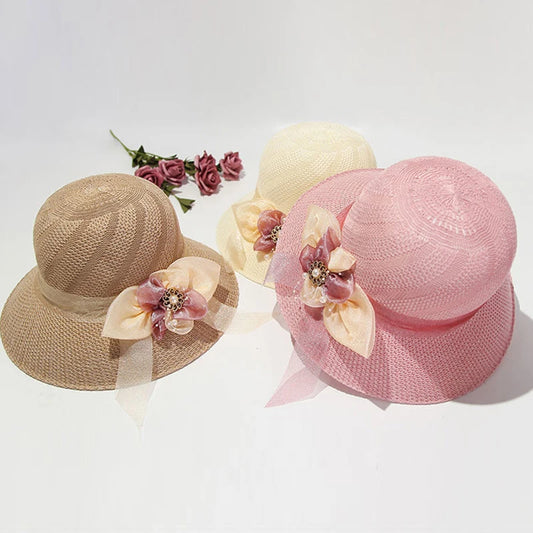 Women Straw Hats Sun Hats Straw Hat Ladies Panama Cap Sun Protection Wide Brim Ribbon Bowknot Girls Outdoor Summer Beach Sun Hat