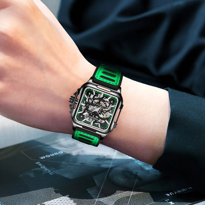 Men's Mechanical Automatic Watches for Men Luxury Top Brand Hollow Square Male Wristwatches Skeleton Waterproof Reloj Hombre