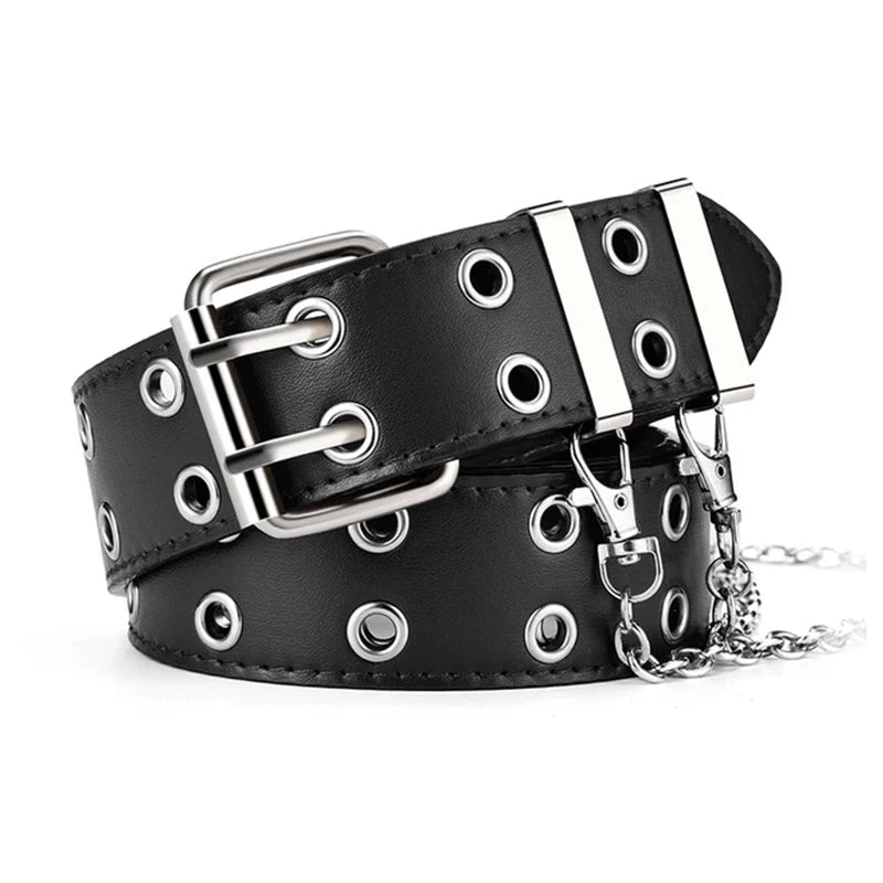 Women's Belt  Large size Double Hole Men Belt Punk Hip Hop Rock Style Subculture Y2K Belt Punch Free Belt for Men and Women